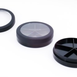 Round makeup jars with clear window